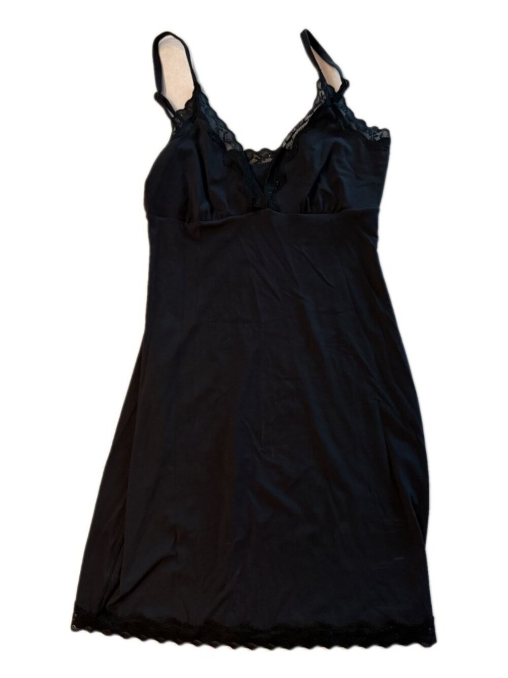 Black Slip Dress Lace Trim Neckline and Hem Adjustable Straps Size M
